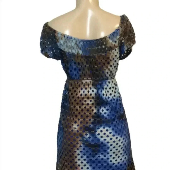 Muse Blue Brown Tye Dye Eyelit Babydoll Dress - Picture 2 of 6